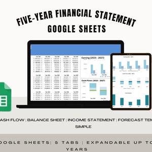 Fünfjahresabschluss | Cash Flow | Kontostand | Gewinn- und Verlustrechnung | Forecast Template - Google Sheet