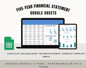 Five Year Financial Statement | Cash Flow | Balance Sheet | Income Statement | Forecast Template - Google Sheet