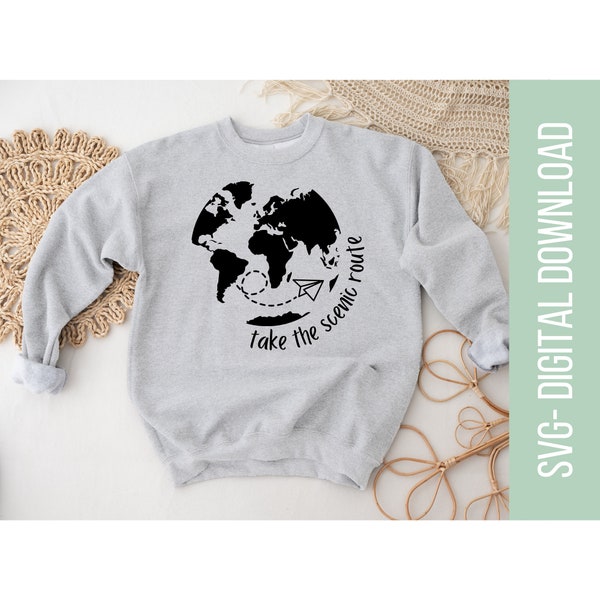 travel svg, take the scenic route svg, world svg, globe svg, travel shirt svg, travel lover svg, popular svgs