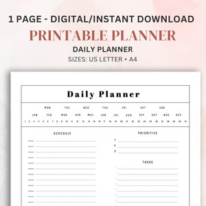 Pianificatore giornaliero stampabile della produttività con programma personalizzabile e ampia sezione note