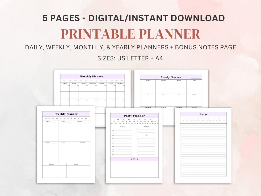 Purple Printable Productivity Planner Bundle Daily Weekly Monthly ...