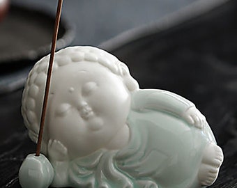 Mini Ceramic Reclining Buddha Statue: Zen Incense Holder