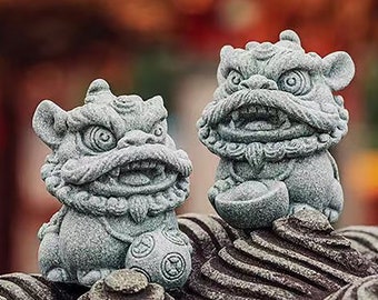 Mini Sandstone Fu Lion Statue: Zen Bonsai Décor