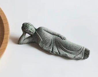 Mini Sandstone Reclining Buddha Statue: Zen Garden Decor