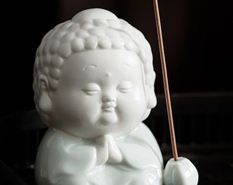 Mini Ceramic Buddha Statue: Praying Zen Incense Holder