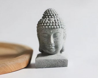 Mini Sandstone Buddha Head Statue: Zen Garden Decor