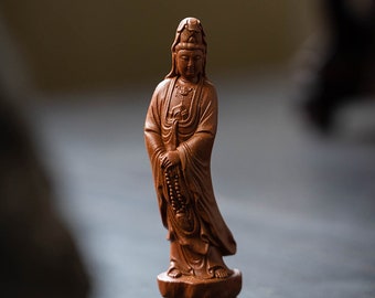 Small Hand-Carved Zisha Clay Avalokitesvara Statue: Zen Bonsai Decor