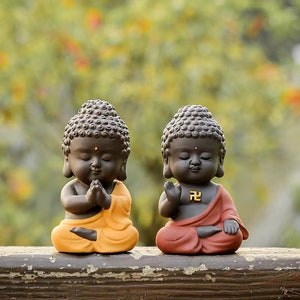 Mini Zisha Clay Fired Meditating Buddha Statues | Buddha Zisha-stoneware Sculpture | Zen Statue | Tiny Zen Garden Statue |