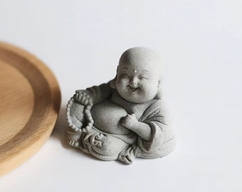 Mini Sandstone Laughing Buddha Statue: Zen Garden Decor