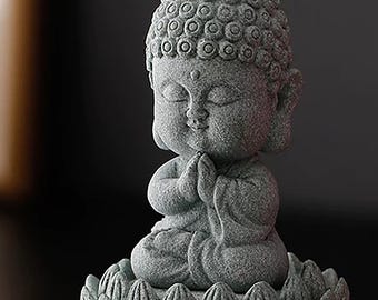Mini Sandstone Buddha Statue: Anjali Mudra Zen Garden Decor