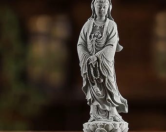 Mini Sandstone Guanyin Statue: Zen Garden Decor (10cm)
