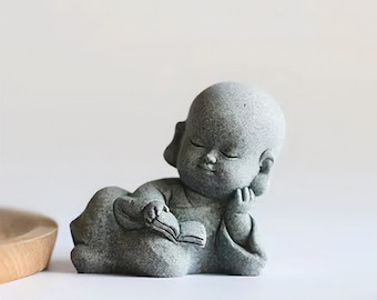 Mini Sandstone Buddhist Monk Statue: Zen Garden Decor