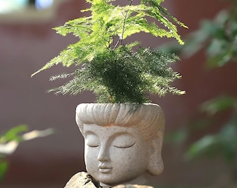 Resin Guanyin Head Planter: Zen Garden Bodhisattva Pot
