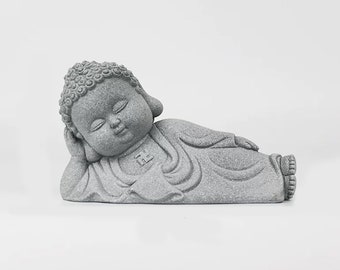 Small Sandstone Sleeping Buddha Statue: Zen Garden Decor