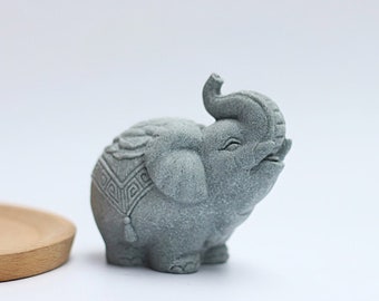 Mini Sandstone Elephant Statue: Zen Bonsai Table Decor