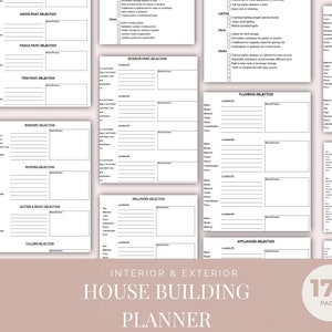 House Building Planner, New Construction Home Design Selection Planner, House Construction, Contractor Checklist, House Renovation Planner