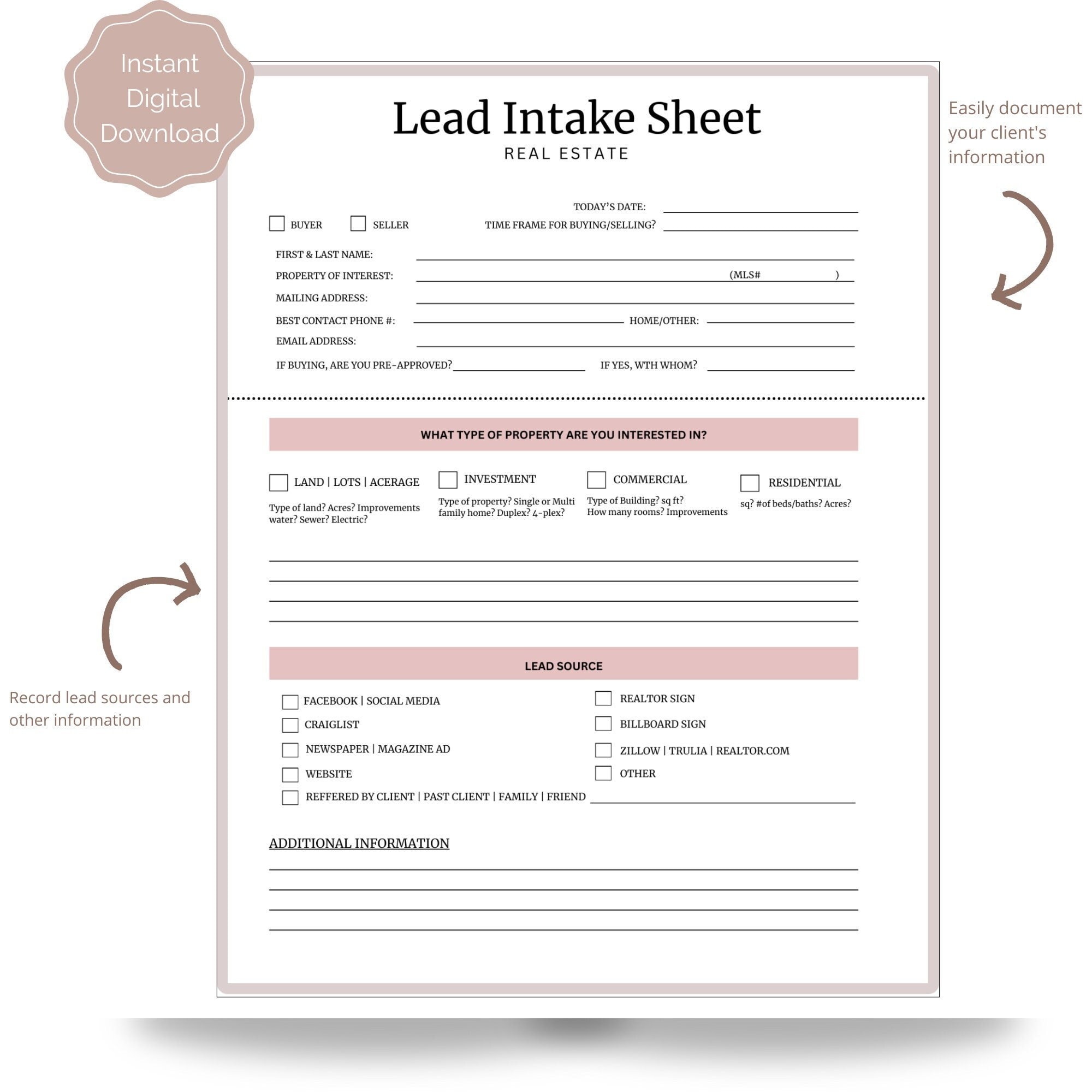 lead-intake-sheet-real-estate-client-form-real-estate-agent-instant-download-client-intake-form-real-estate-printable-etsy