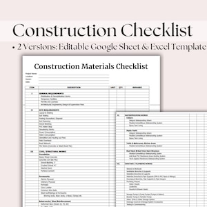 Construction Materials Checklist, Printable Home Construction Planner, Printable Building Supply List, New Construction Checklist