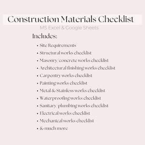 Construction Materials Checklist: Home Building Planner (excel & Google ...