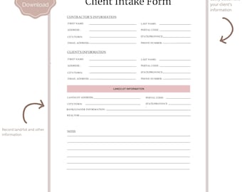 Construction Client Intake Form: Editable Contractor Template (PDF and Canva Template)