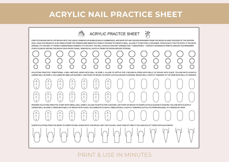 Acrylic Practice Sheet Nail Liquid Powder Workbook Acrylic Mix