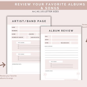 Printable Music Journal: Concerts, Playlists, Album Reviews (A4/A5/US Letter) (PDF Planner)