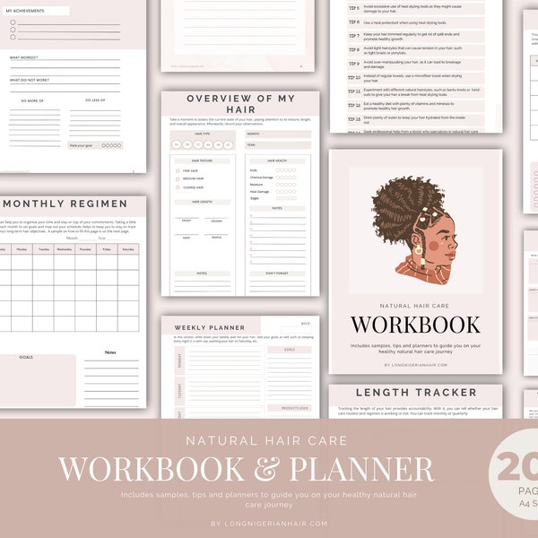 Natural Hair Journal Workbook & Planner | Hair Growth Journal |Wash Day Planner | A4 Printable Natural Hair Planner