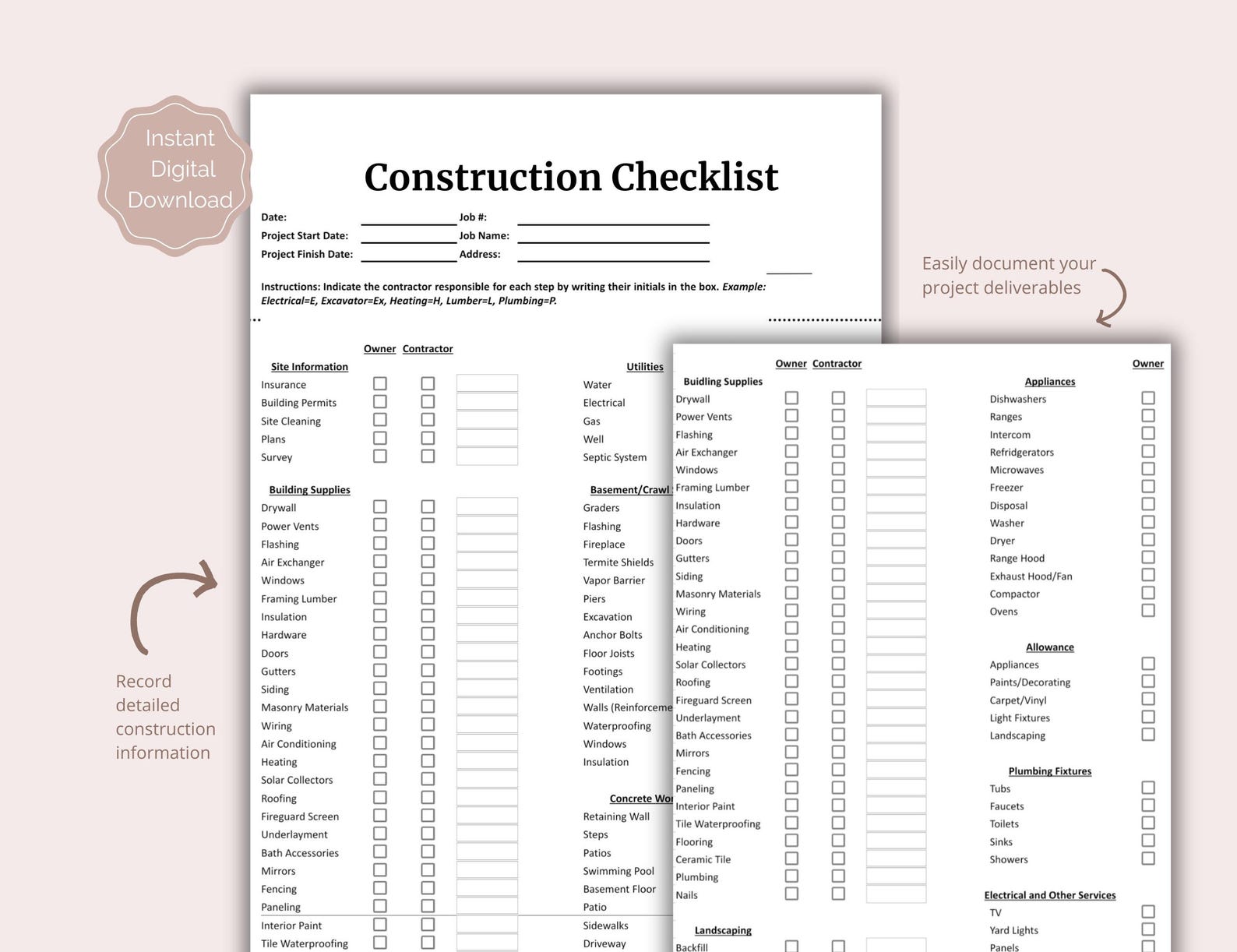 Building Construction Checklist Printable, General Contractor Checklist ...