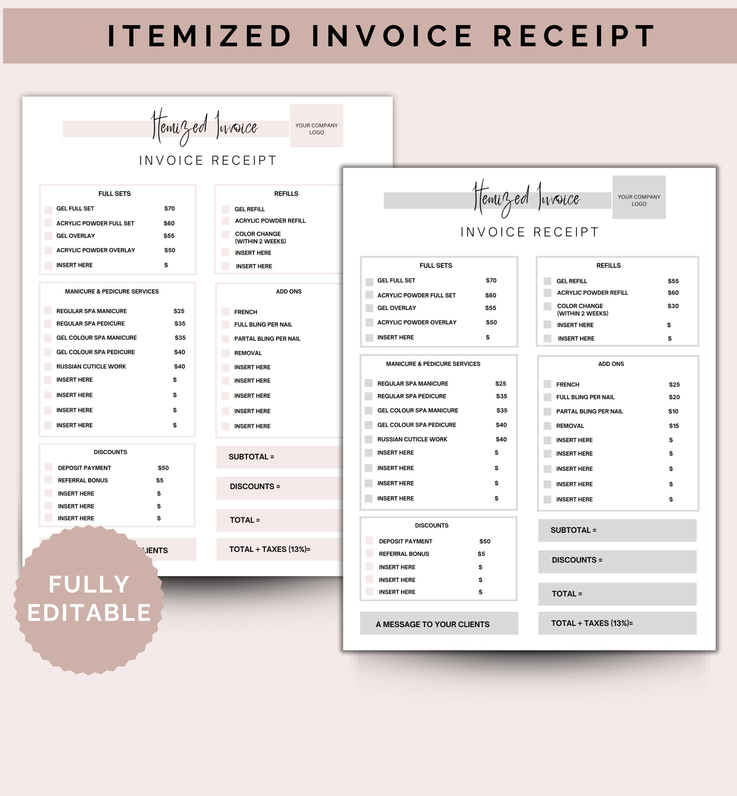 Itemized Nail Services Receipt | Nail Technician Form | Nail Client ...