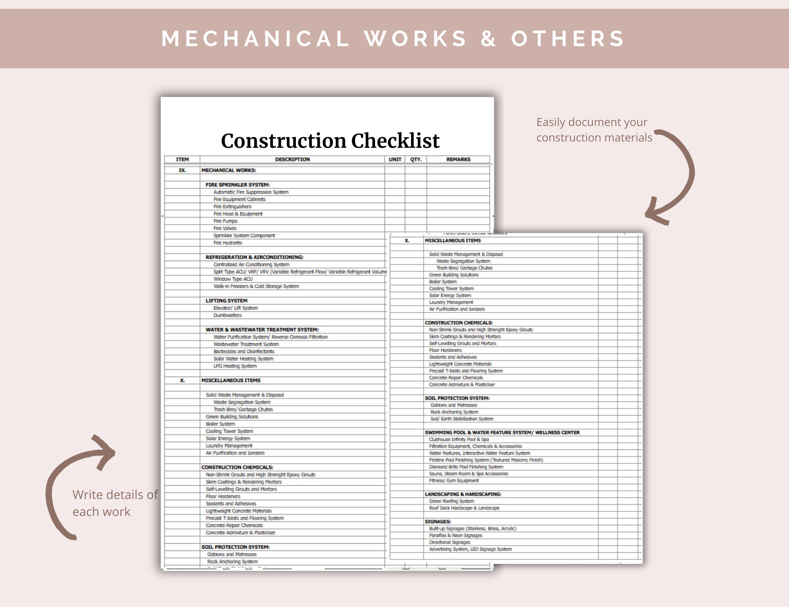 Construction Materials Checklist: Home Building Planner (excel & Google ...
