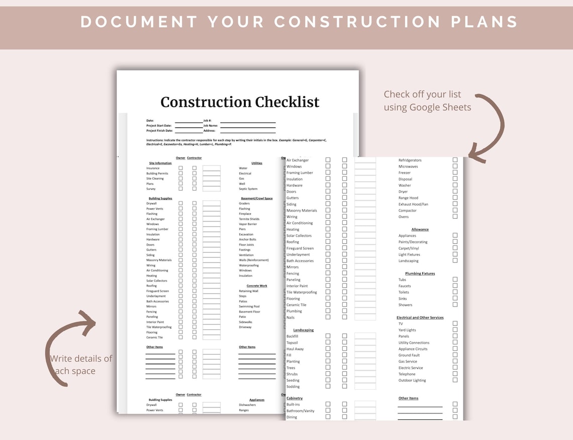 Building Construction Checklist Printable, General Contractor Checklist ...