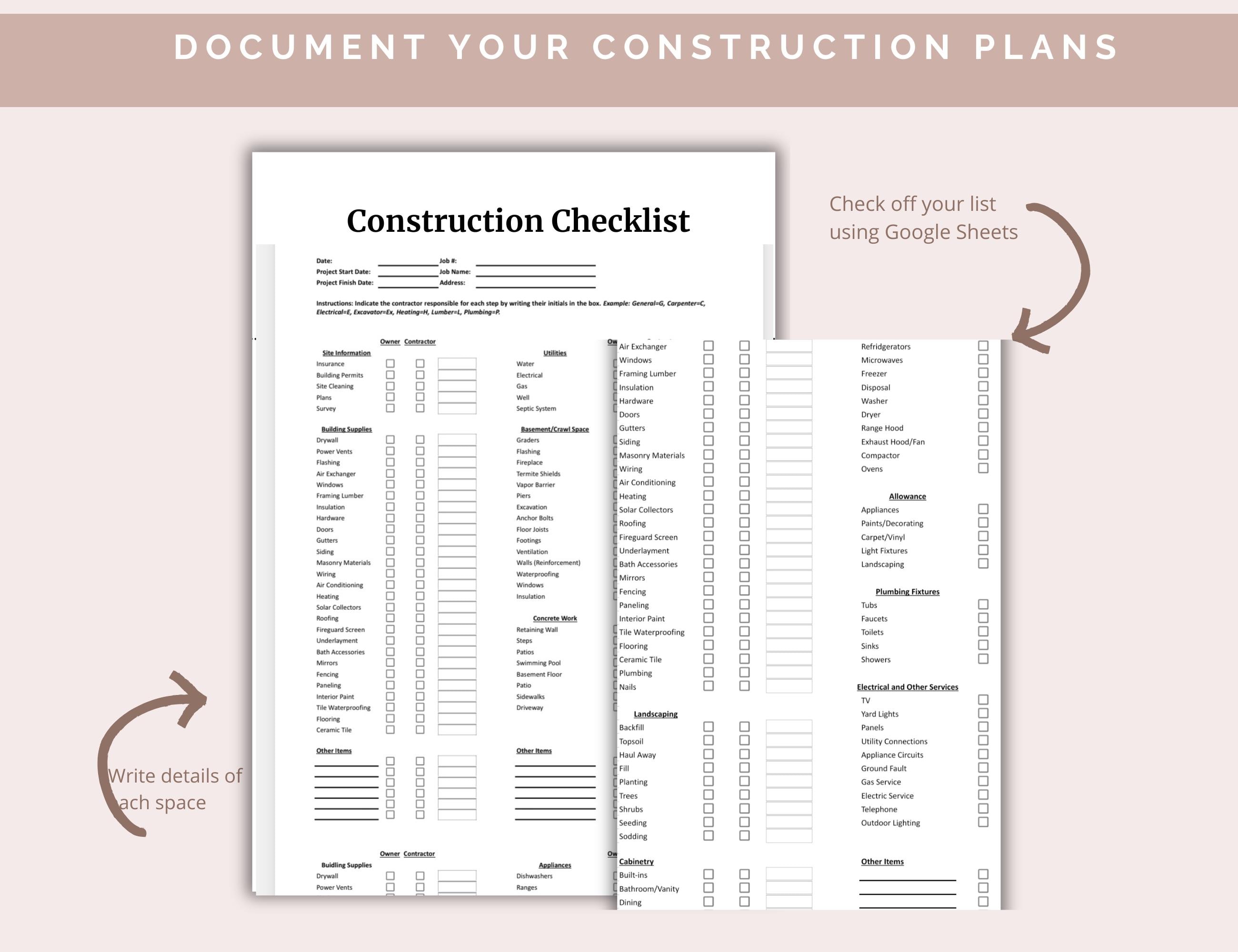 Building Construction Checklist Printable, General Contractor Checklist ...