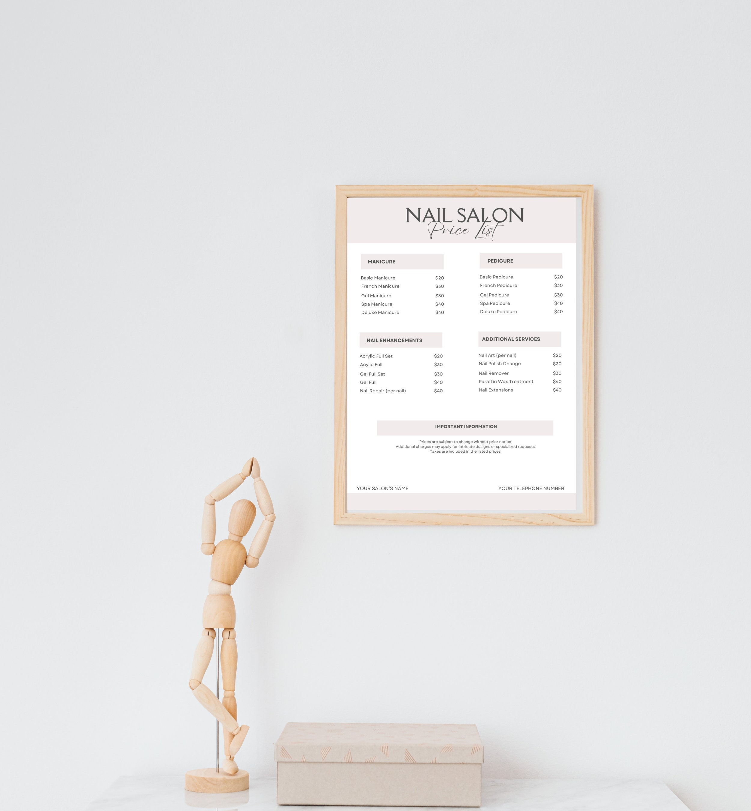 Editable Nail Salon Price List Template (A4) (digital Download) Etsy