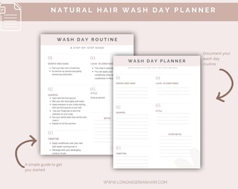 Natural Hair Wash Day Planner | Hair Wash Day Planning Sheet | Wash Day Routine | Wash Day Regimen Journal | Wash Day Printable Planner Page