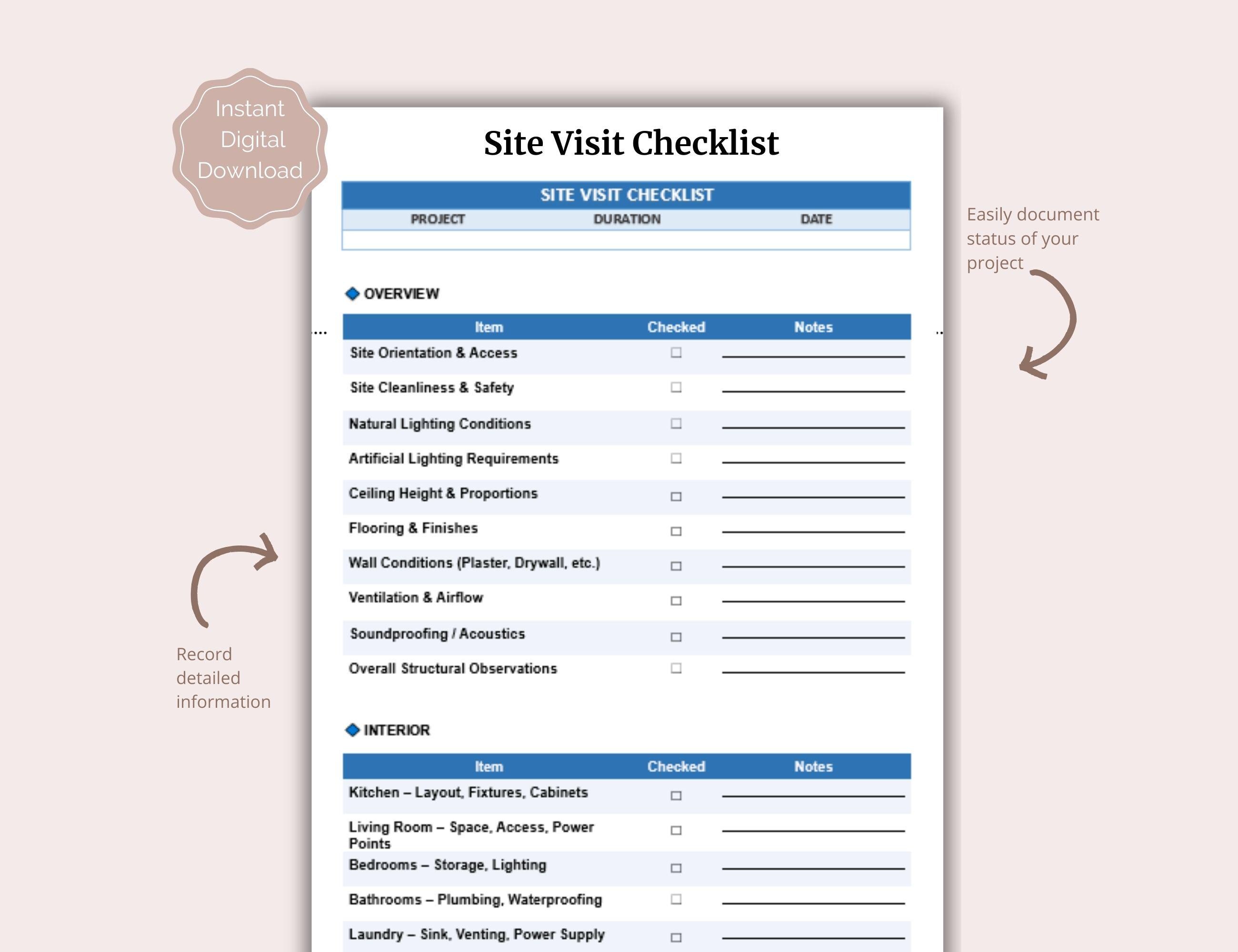 Printable Site Visit Checklist, Printable Interior Design Checklist ...