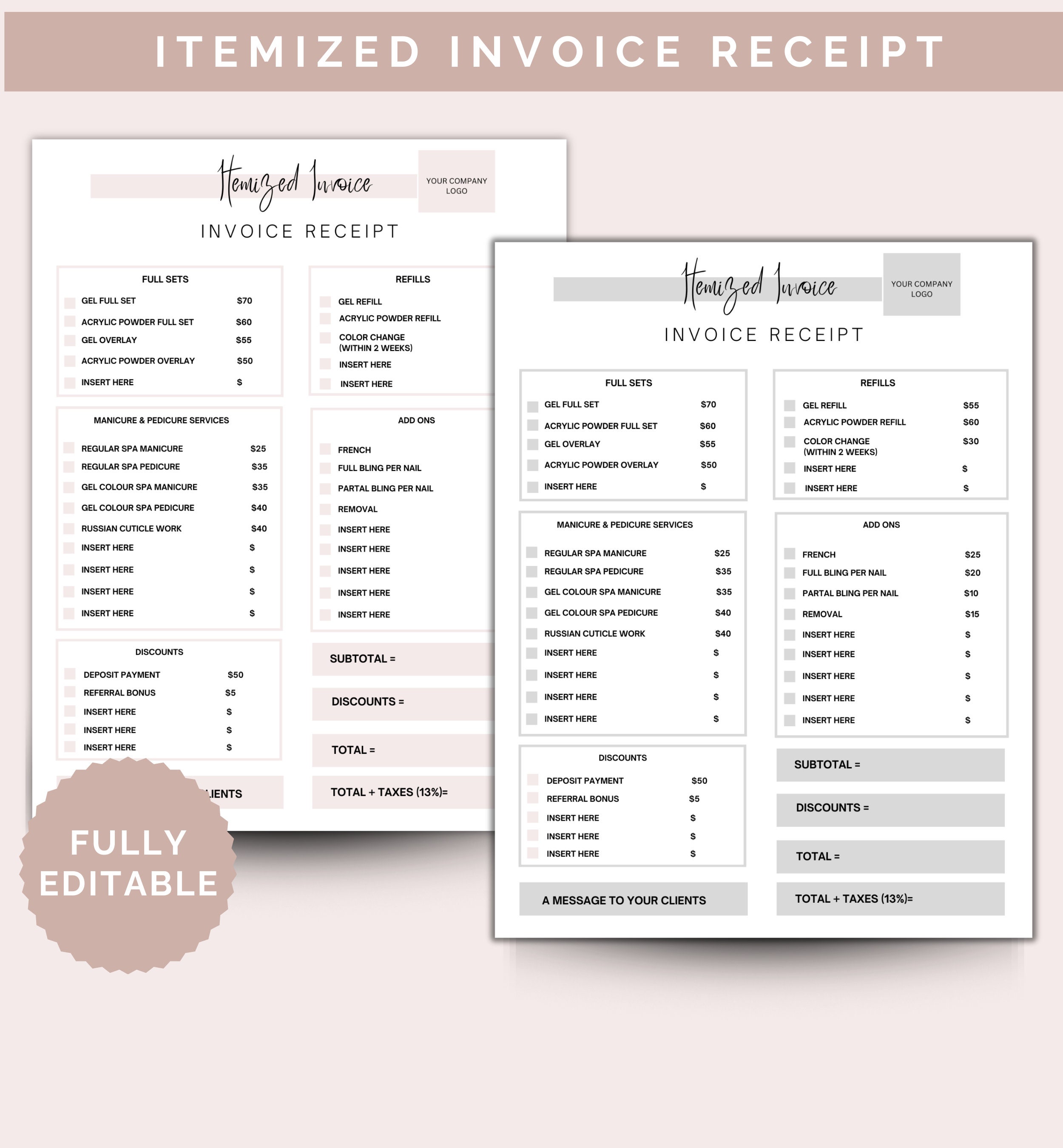 Itemized Nail Services Receipt | Nail Technician Form | Nail Client ...