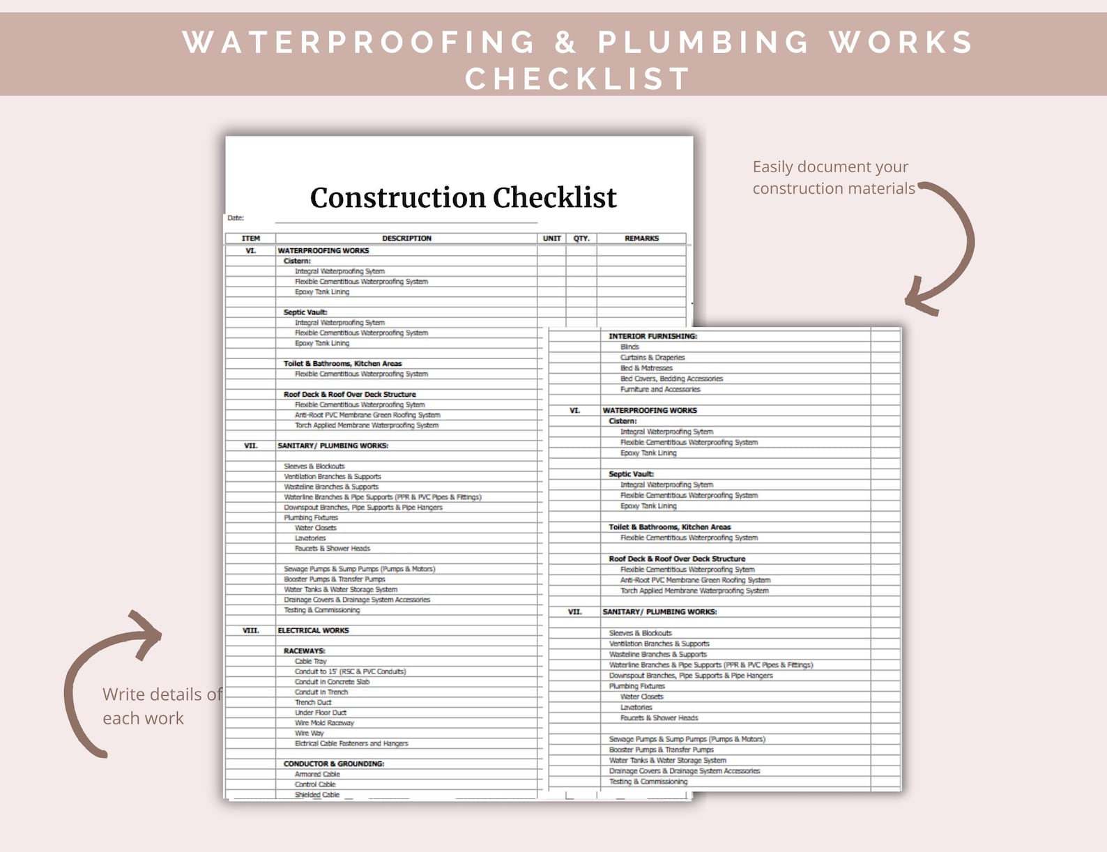 Construction Materials Checklist: Home Building Planner (excel & Google ...