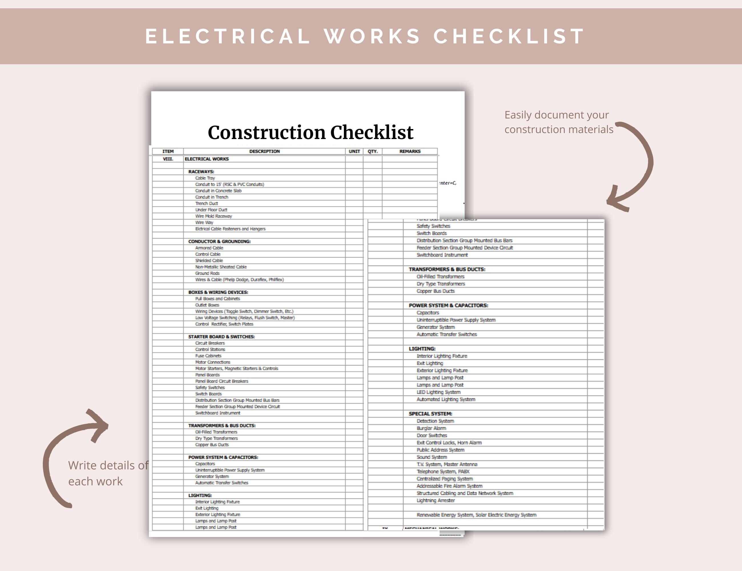 Building Tools Checklist Construction Materials Checklist: Home Building Planner (excel & Google ...