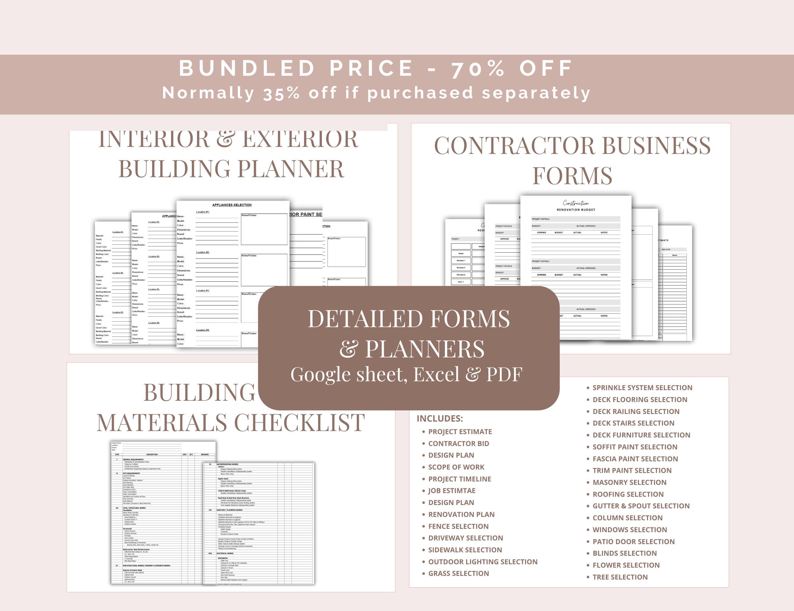 Custom Contractor Form Construction Business Kit | Contractor Forms & Build Planner (editable ...