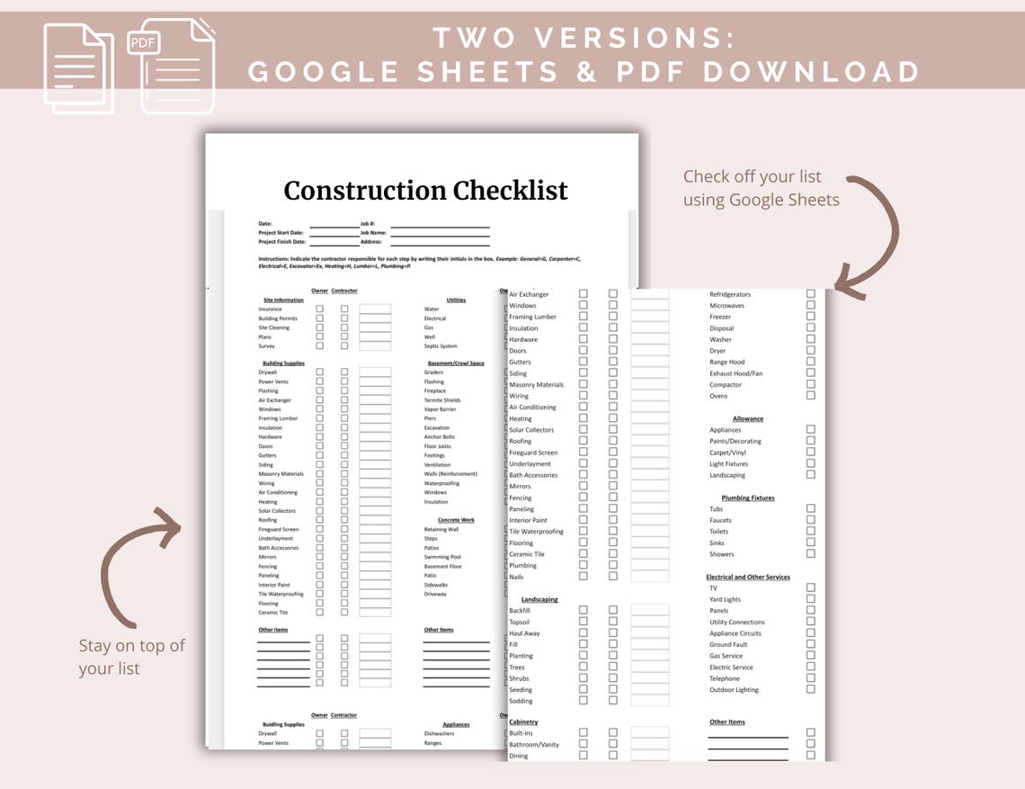 Building Construction Checklist Printable, General Contractor Checklist ...