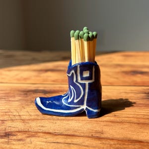 Blue Cowboy Boot Match Holder/Striker