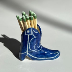 Blue Cowboy Boot Match Holder and Striker