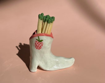 Cowboy Boot Match Holder, Cowboys, Handmade Cowboy Boots, Cowboy Ceramics, Cowboy Boot, Strawberry Pottery, Strawberry Ceramics