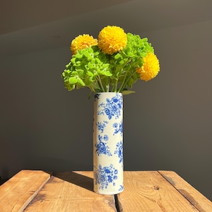 Hand-Sculpted Blue Flower Pattern Ceramic Vase