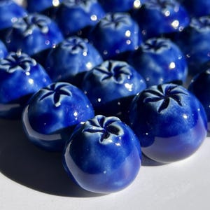 Handmade Blueberry Pottery Magnet: Kitchen Decor Art
