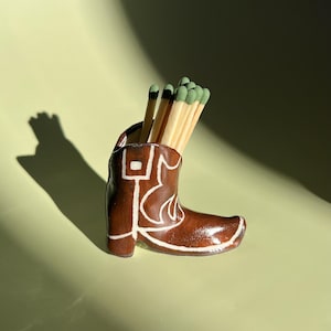 Dark Brown Cowboy Boot Match Holder and Striker