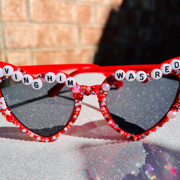 Taylor Swift Inspired Rhinestone Bedazzled LOVING Him Was RED Sunglasses | Eras Tour | Swiftie Merch | Sunnies | Midnights Red Speak Now