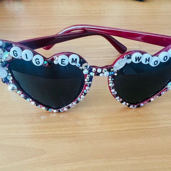 Custom TEXAS A&M Rhinestone Bedazzled AGGIE Sunglasses | College Sunnies | Students | Alumni | Howdy | Whoop | Gig 'Em | Aggie Mom