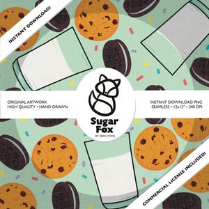 Carta digitale a due fasi per biscotti / Design di superficie disegnato a mano / File PNG con download immediato, carta digitale, tessuto vinilico 12x12, gocce di cioccolato al latte