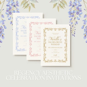 Invitations - Bridgerton Themed Aesthetic Regency-core Coquette Digital Canva Template for Bachelorette, Bridal Shower, Birthday Celebration